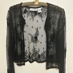 Scala Sheer Black Embroidered Blouse